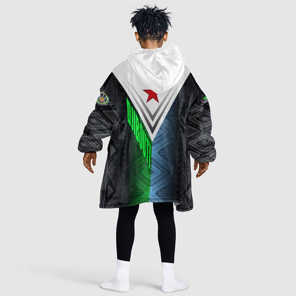 Djibouti Africa Kid Wearable Blanket Hoodie Tribal Geometry Meets National Colors and Red Star Boldness