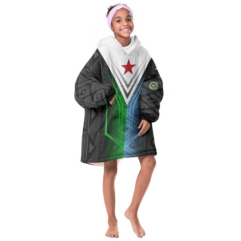 Djibouti Africa Kid Wearable Blanket Hoodie Tribal Geometry Meets National Colors and Red Star Boldness