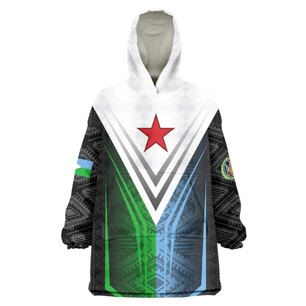 Djibouti Africa Kid Wearable Blanket Hoodie Tribal Geometry Meets National Colors and Red Star Boldness
