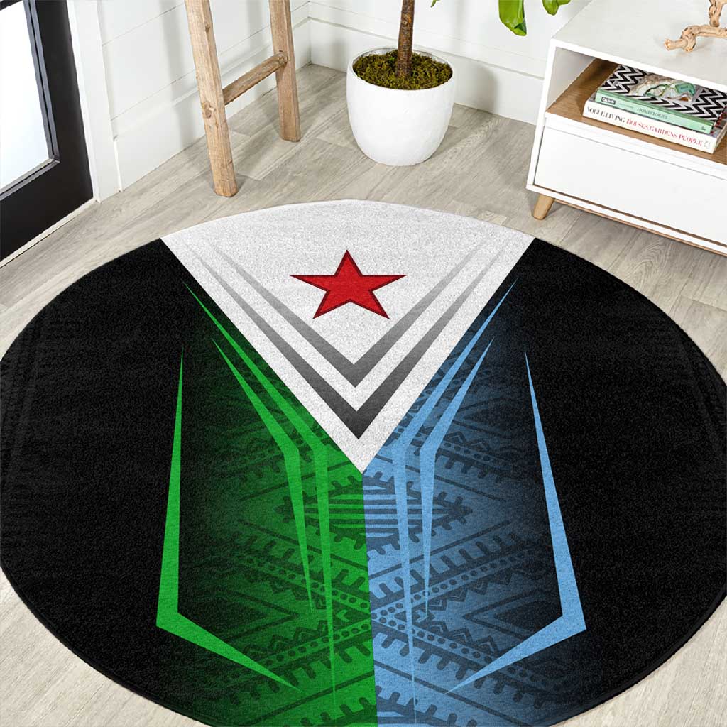 Djibouti Africa Round Carpet Tribal Geometry Meets National Colors and Red Star Boldness