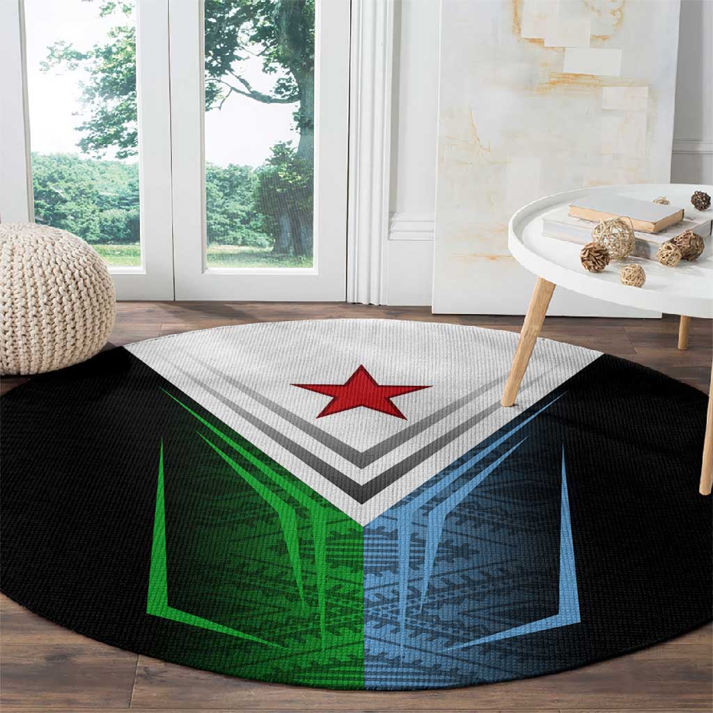 Djibouti Africa Round Carpet Tribal Geometry Meets National Colors and Red Star Boldness