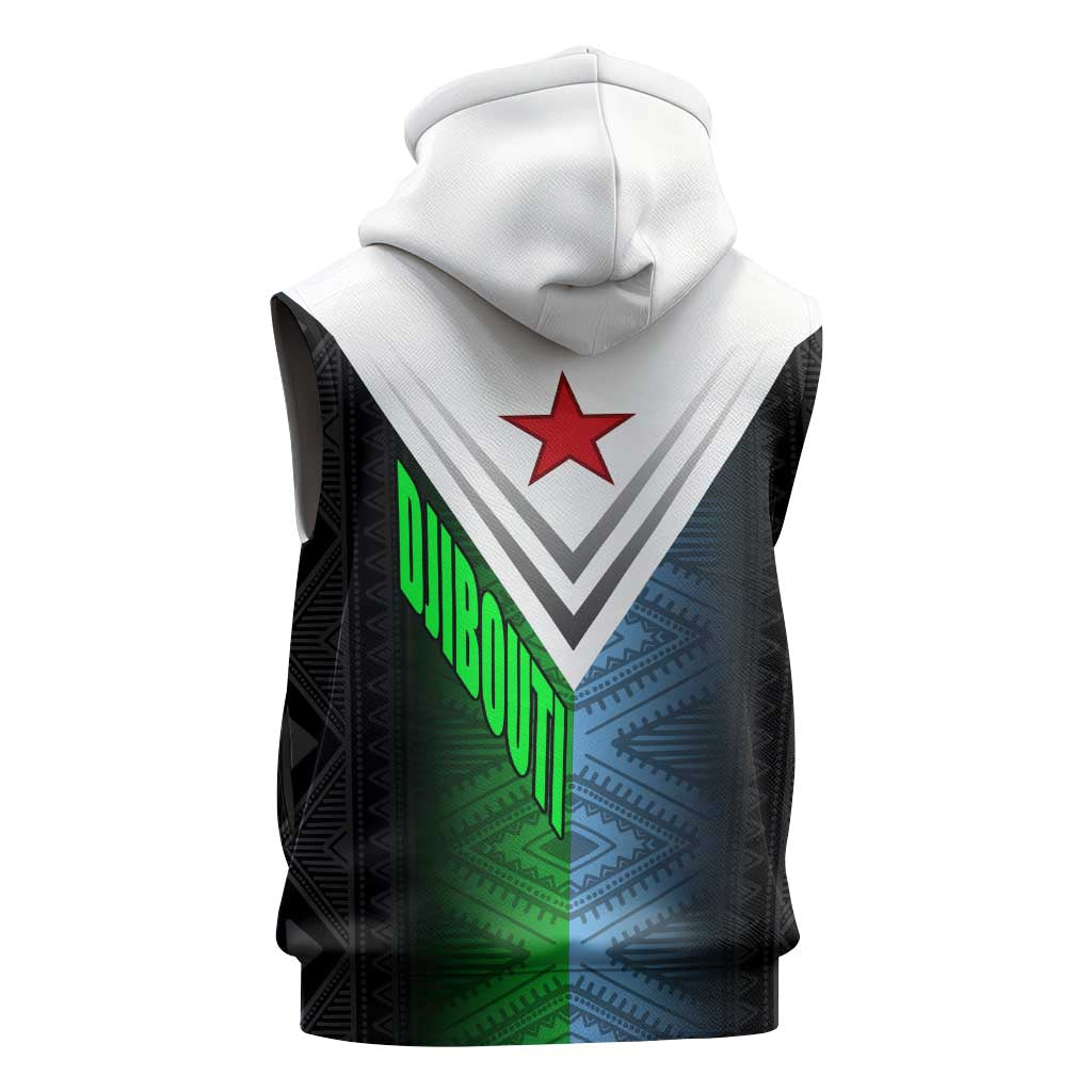 Djibouti Africa Sleeveless Hoodie Tribal Geometry Meets National Colors and Red Star Boldness - African Pride