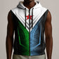 Djibouti Africa Sleeveless Zip Hoodie Tribal Geometry Meets National Colors and Red Star Boldness - African Pride