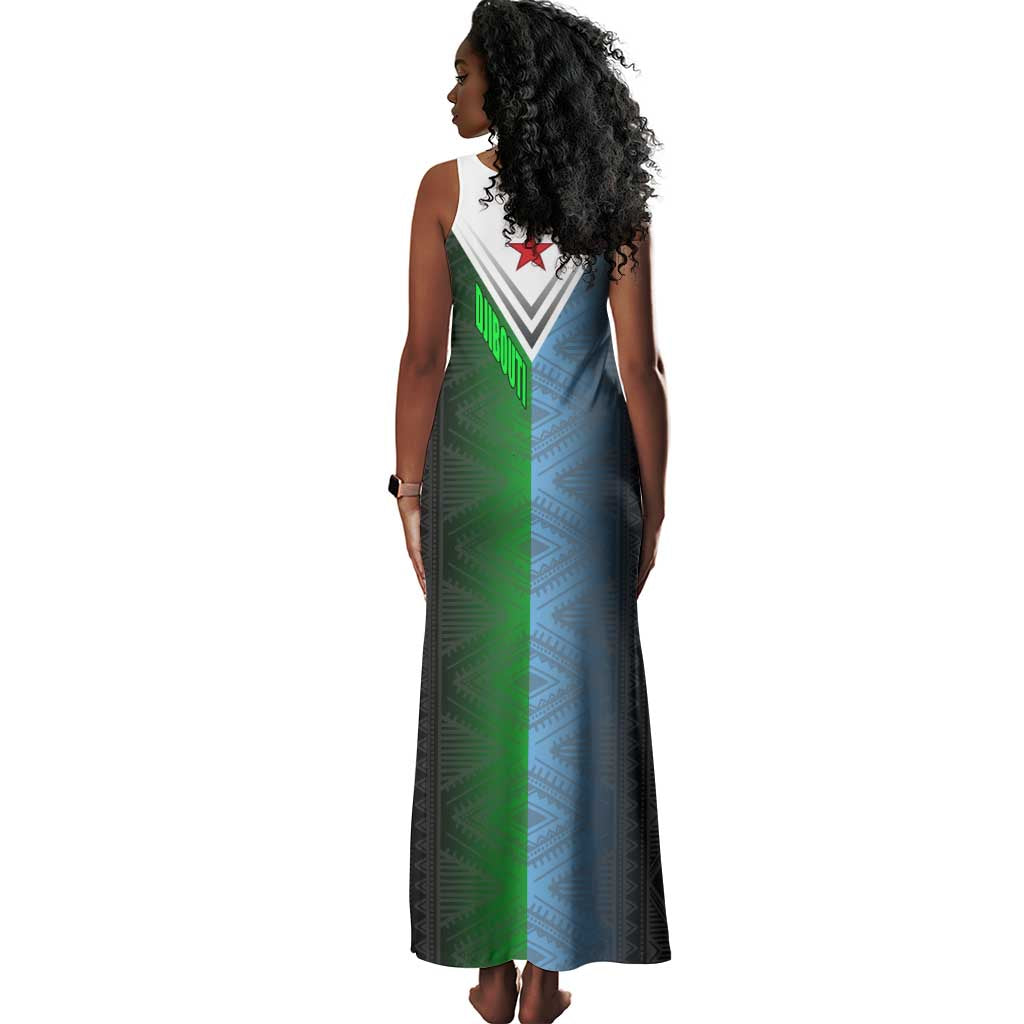 Djibouti Africa Tank Maxi Dress Tribal Geometry Meets National Colors and Red Star Boldness