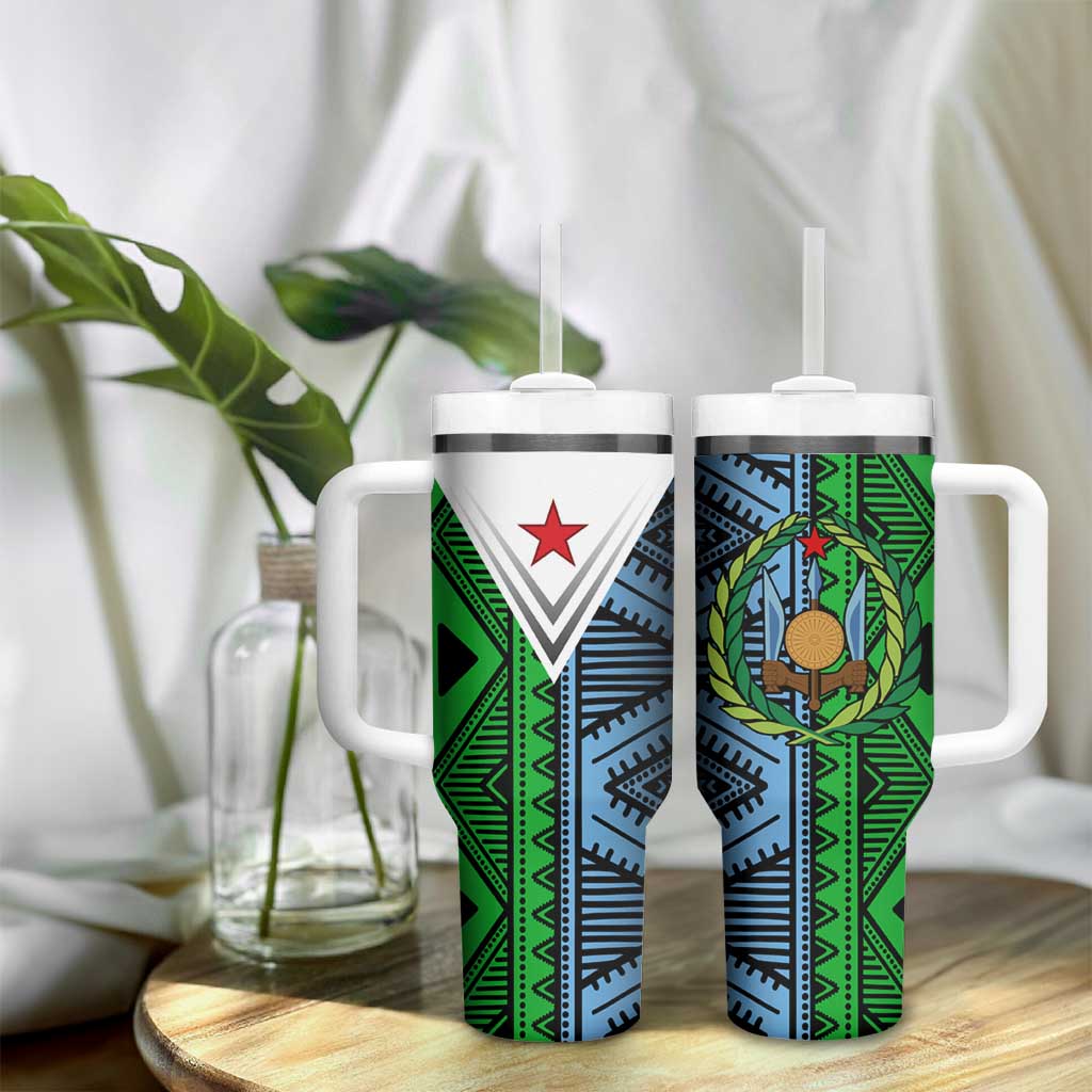 Djibouti Africa Tumbler With Handle Tribal Geometry Meets National Colors and Red Star Boldness