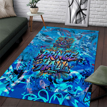 Prince Hall Freemasonry Area Rug Compasses Masonic Art - Urban Graffiti Style