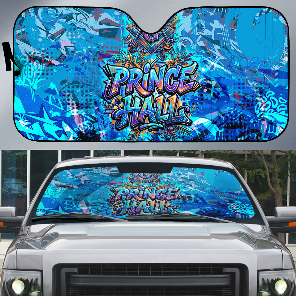 Prince Hall Freemasonry Auto Sun Shade Compasses Masonic Art - Urban Graffiti Style