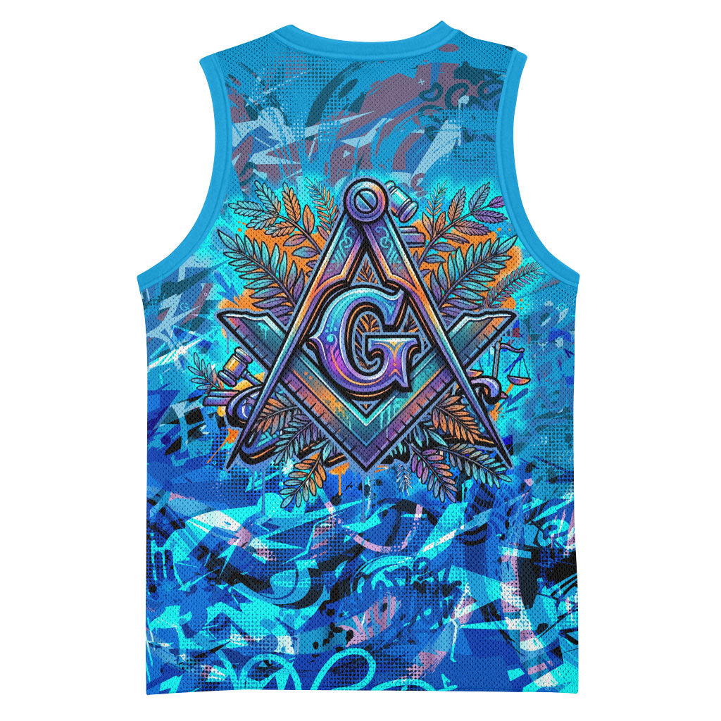 Prince Hall Freemasonry Basketball Jersey Compasses Masonic Art - Urban Graffiti Style