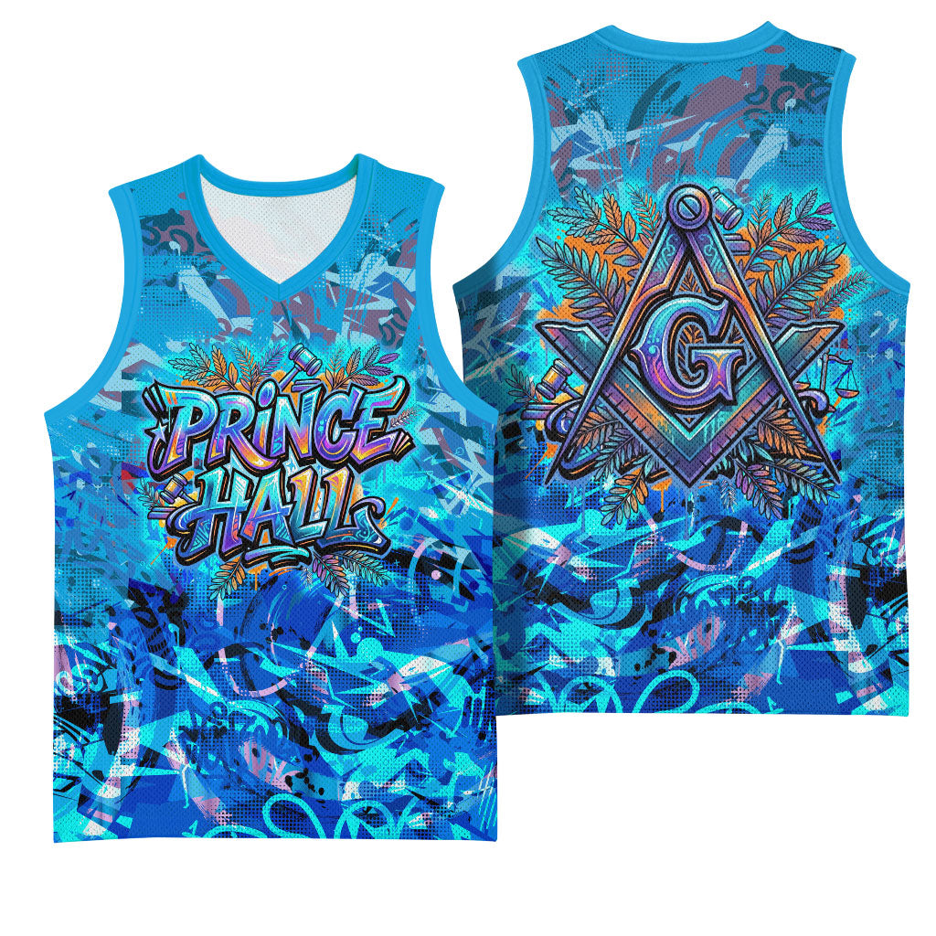 Prince Hall Freemasonry Basketball Jersey Compasses Masonic Art - Urban Graffiti Style