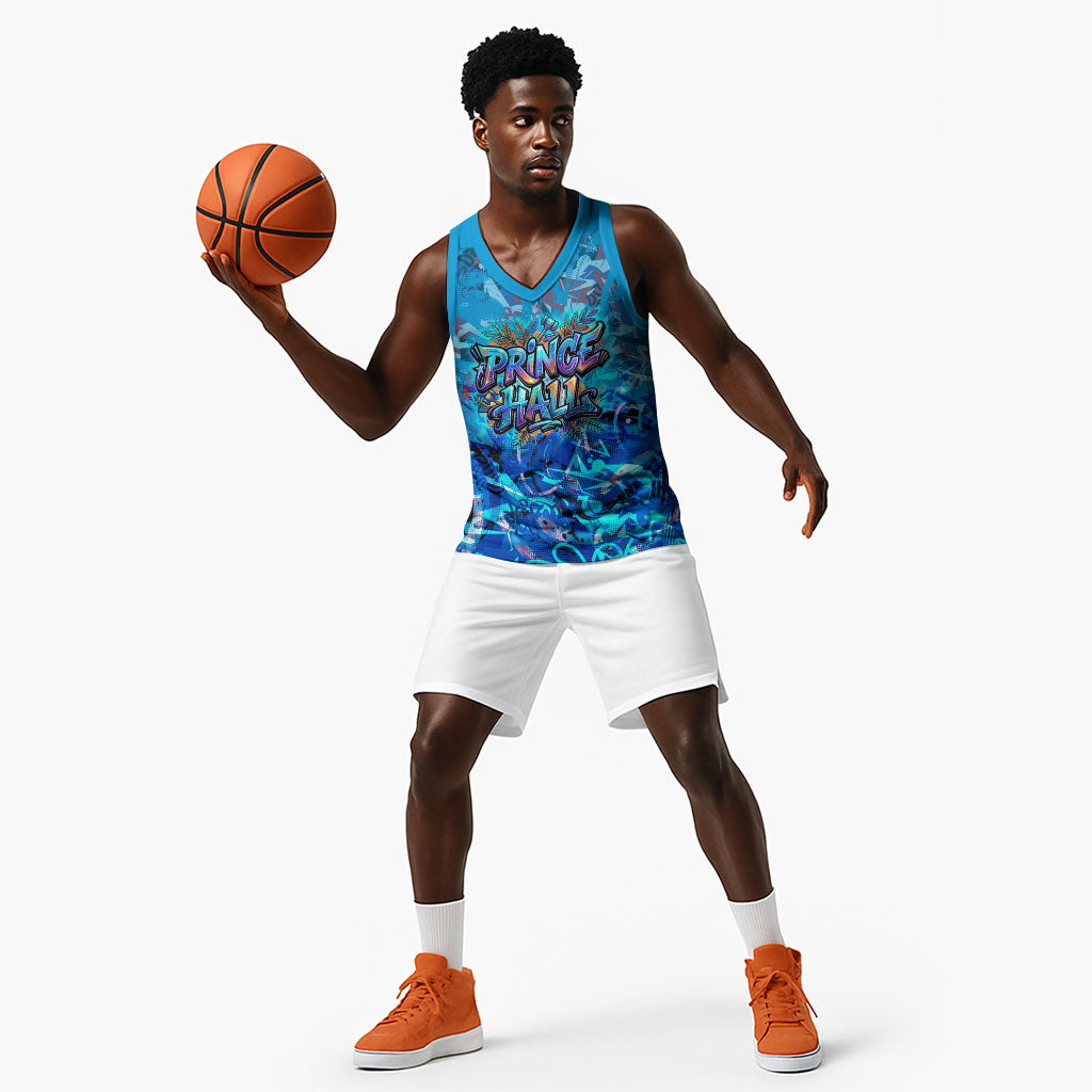 Prince Hall Freemasonry Basketball Jersey Compasses Masonic Art - Urban Graffiti Style