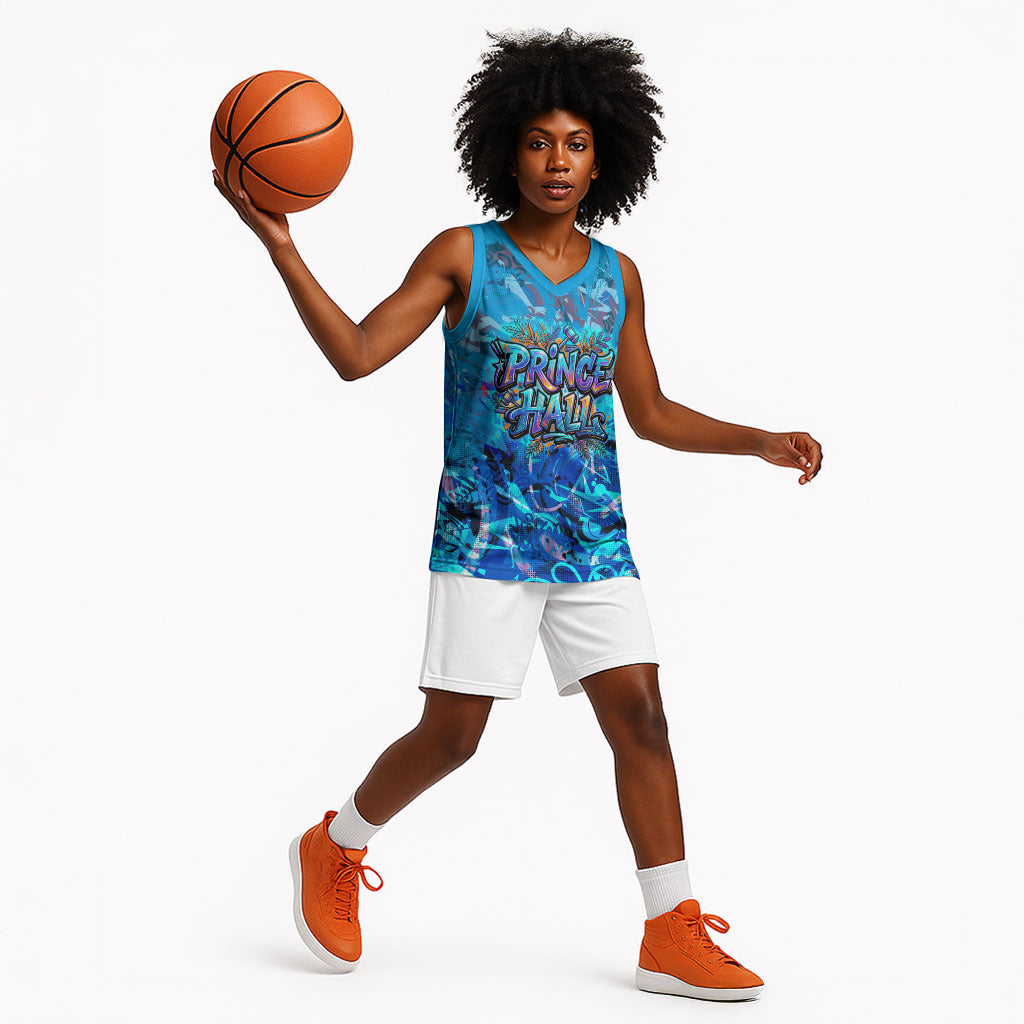 Prince Hall Freemasonry Basketball Jersey Compasses Masonic Art - Urban Graffiti Style