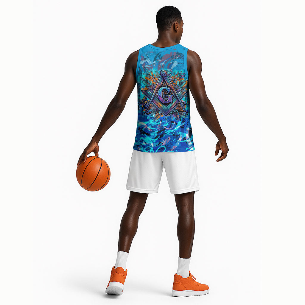 Prince Hall Freemasonry Basketball Jersey Compasses Masonic Art - Urban Graffiti Style