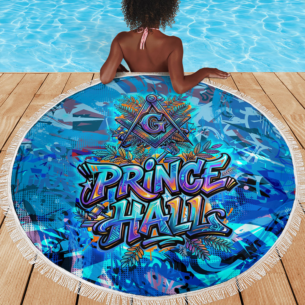 Prince Hall Freemasonry Beach Blanket Compasses Masonic Art - Urban Graffiti Style