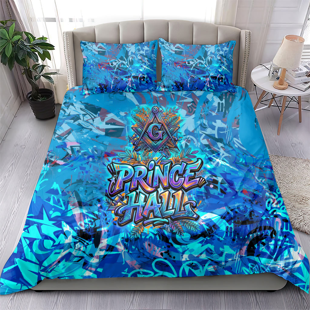 Prince Hall Freemasonry Bedding Set Compasses Masonic Art - Urban Graffiti Style