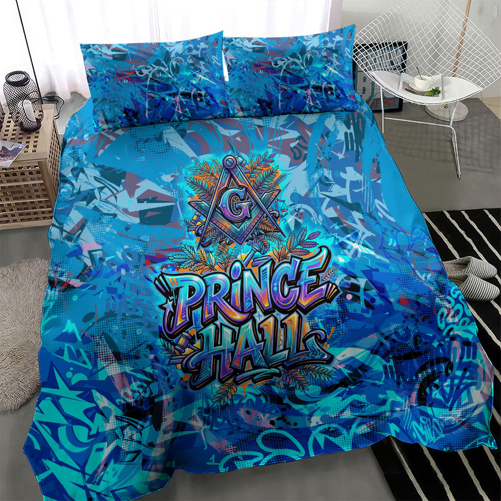 Prince Hall Freemasonry Bedding Set Compasses Masonic Art - Urban Graffiti Style