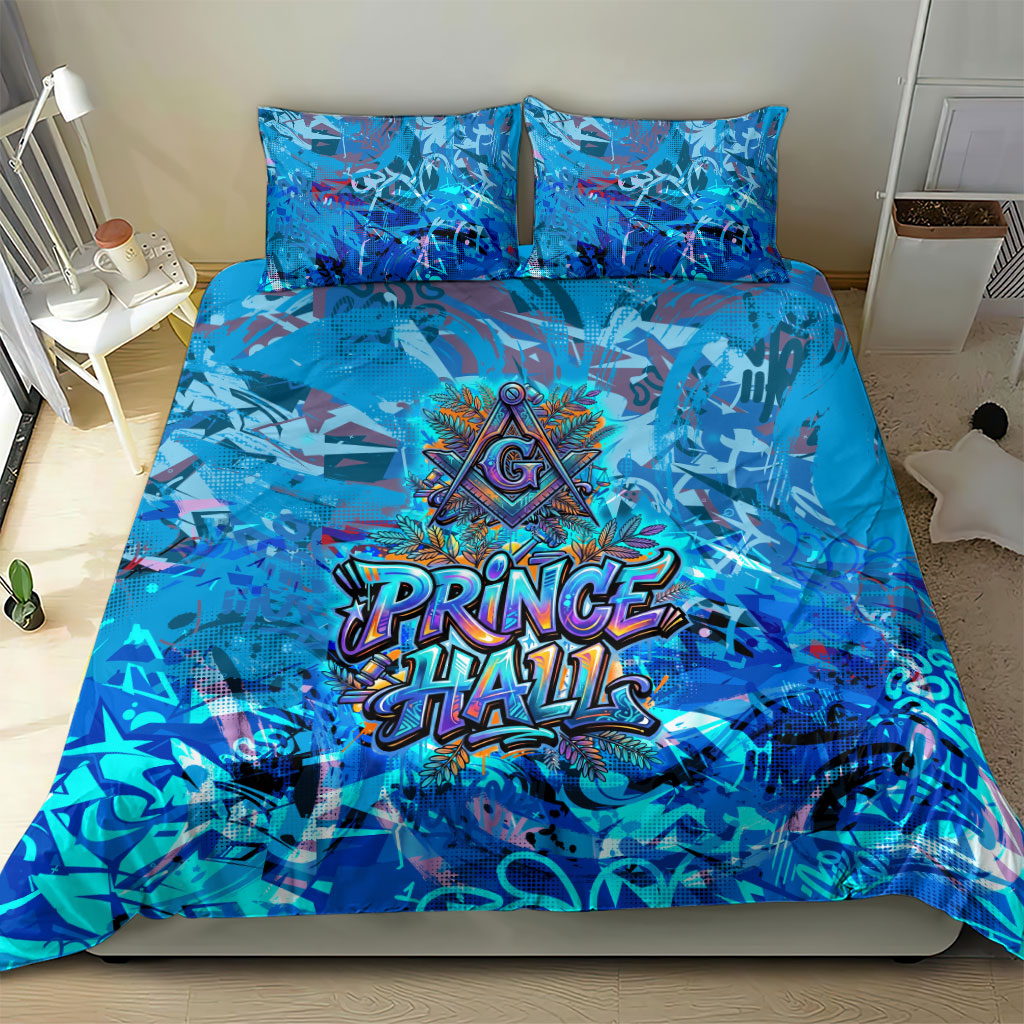 Prince Hall Freemasonry Bedding Set Compasses Masonic Art - Urban Graffiti Style
