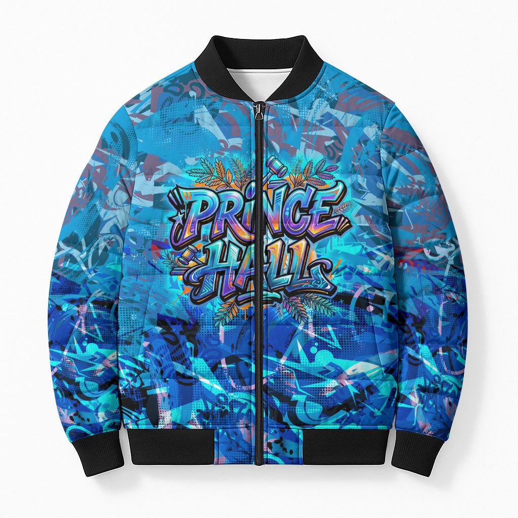 Prince Hall Freemasonry Bomber Puffer Jacket Compasses Masonic Art - Urban Graffiti Style