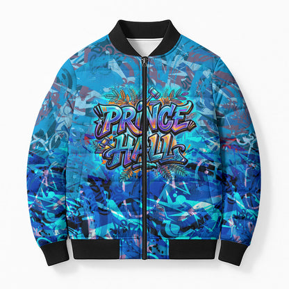 Prince Hall Freemasonry Bomber Puffer Jacket Compasses Masonic Art - Urban Graffiti Style
