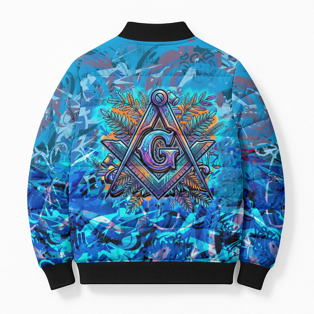Prince Hall Freemasonry Bomber Puffer Jacket Compasses Masonic Art - Urban Graffiti Style