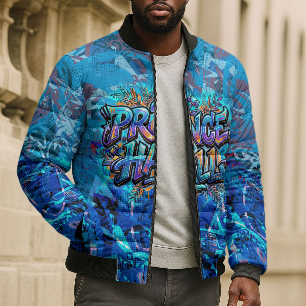 Prince Hall Freemasonry Bomber Puffer Jacket Compasses Masonic Art - Urban Graffiti Style