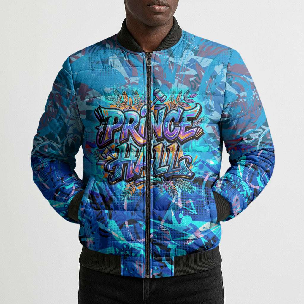 Prince Hall Freemasonry Bomber Puffer Jacket Compasses Masonic Art - Urban Graffiti Style