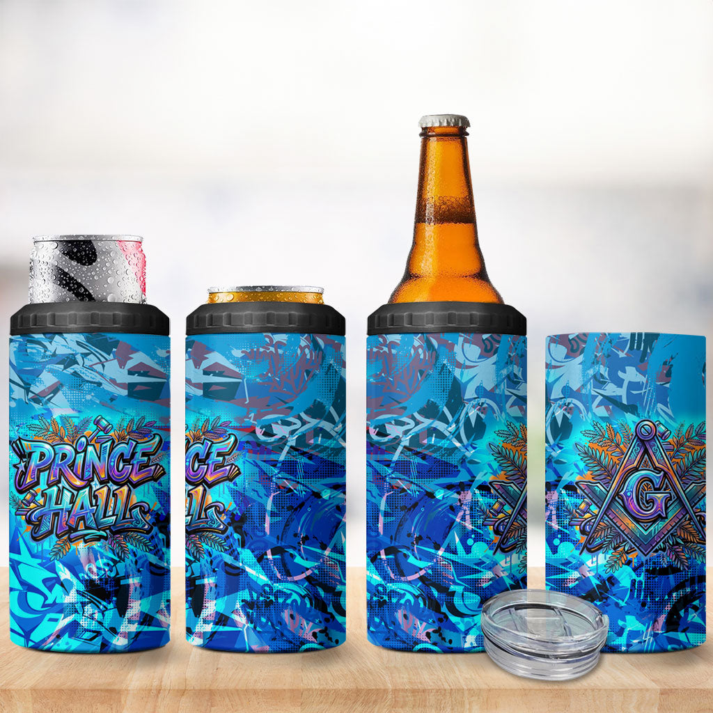 Prince Hall Freemasonry 4 in 1 Can Cooler Tumbler Compasses Masonic Art - Urban Graffiti Style