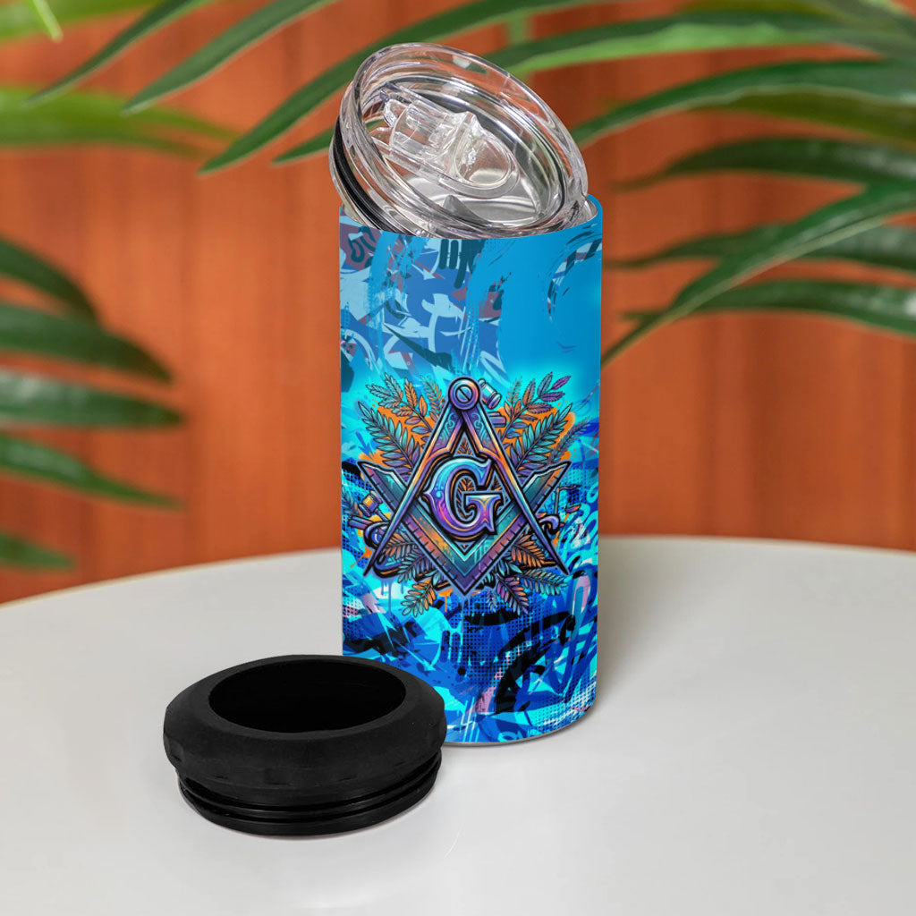 Prince Hall Freemasonry 4 in 1 Can Cooler Tumbler Compasses Masonic Art - Urban Graffiti Style