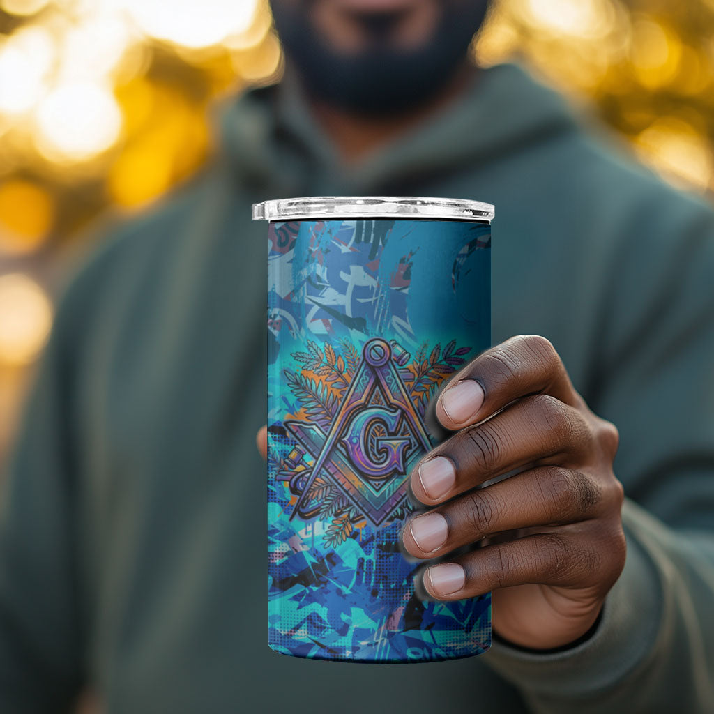 Prince Hall Freemasonry 4 in 1 Can Cooler Tumbler Compasses Masonic Art - Urban Graffiti Style