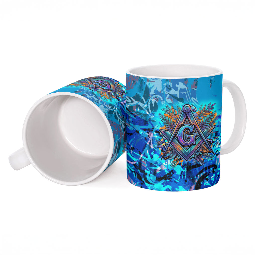 Prince Hall Freemasonry Ceramic Mug Compasses Masonic Art - Urban Graffiti Style