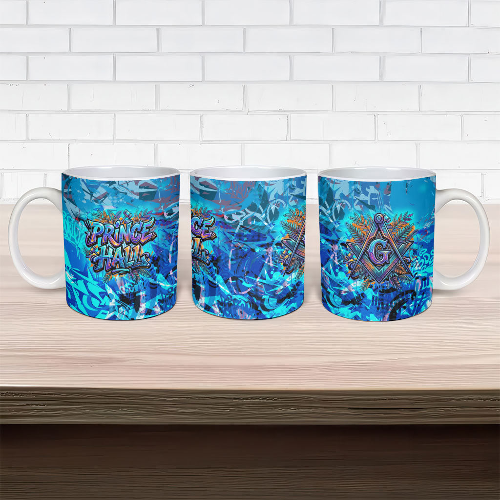 Prince Hall Freemasonry Ceramic Mug Compasses Masonic Art - Urban Graffiti Style
