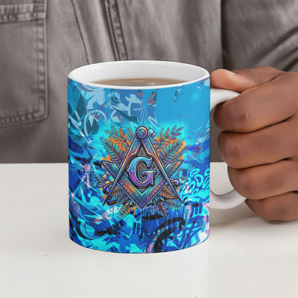 Prince Hall Freemasonry Ceramic Mug Compasses Masonic Art - Urban Graffiti Style