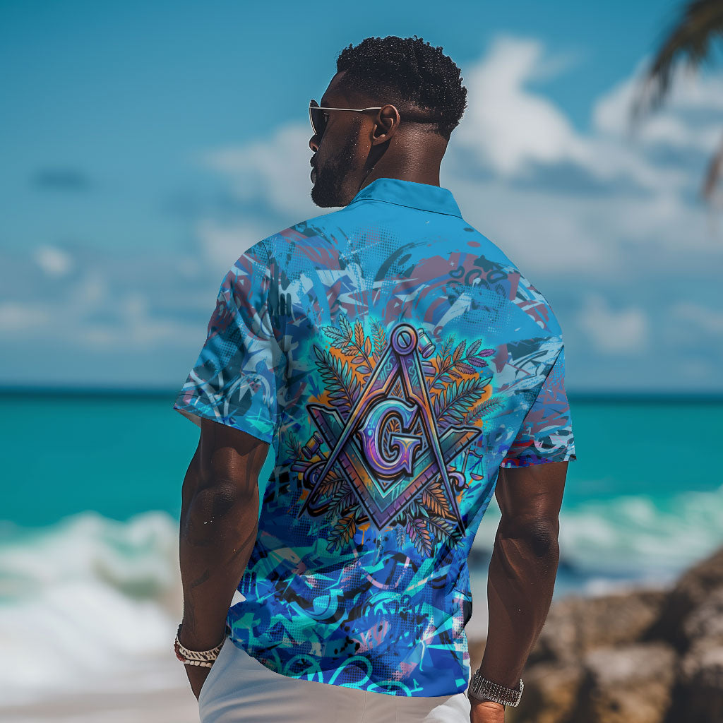 Prince Hall Freemasonry Hawaiian Shirt Compasses Masonic Art - Urban Graffiti Style