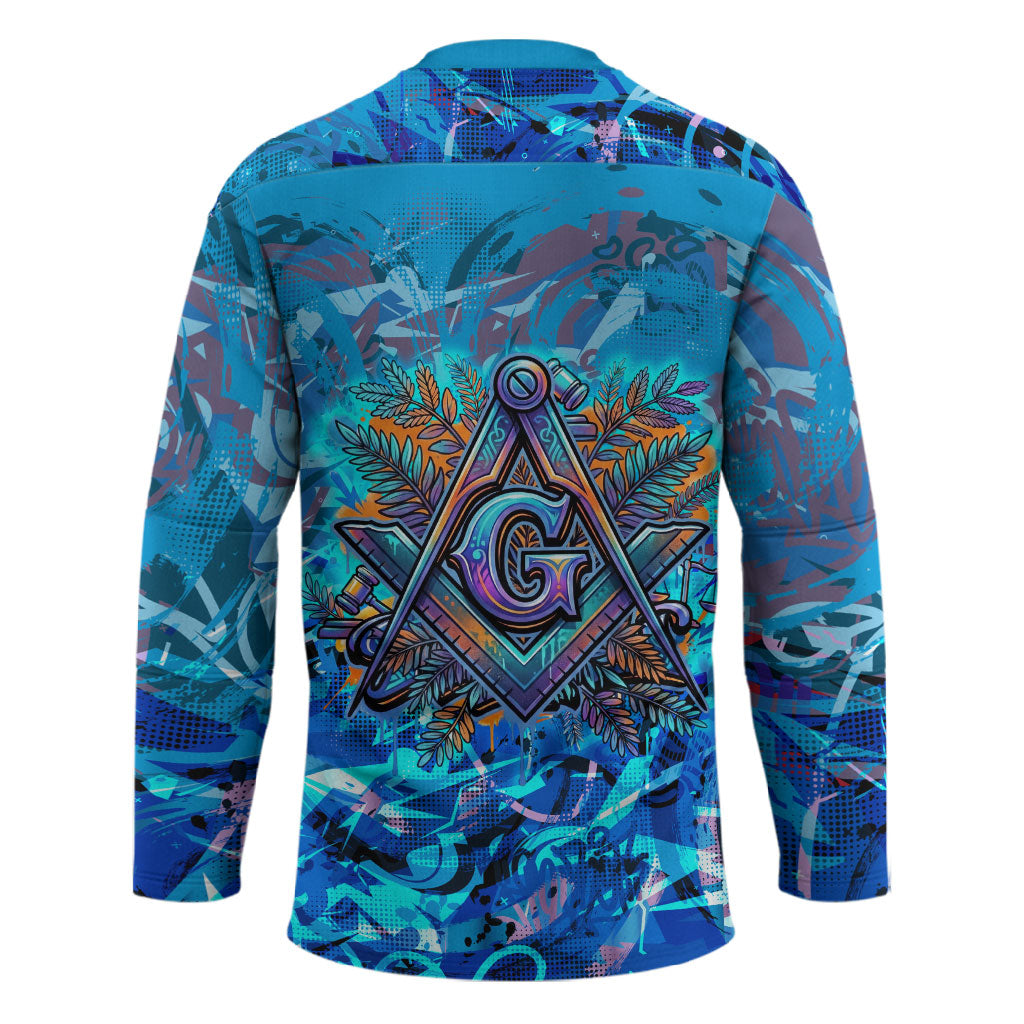Prince Hall Freemasonry Hockey Jersey Compasses Masonic Art - Urban Graffiti Style