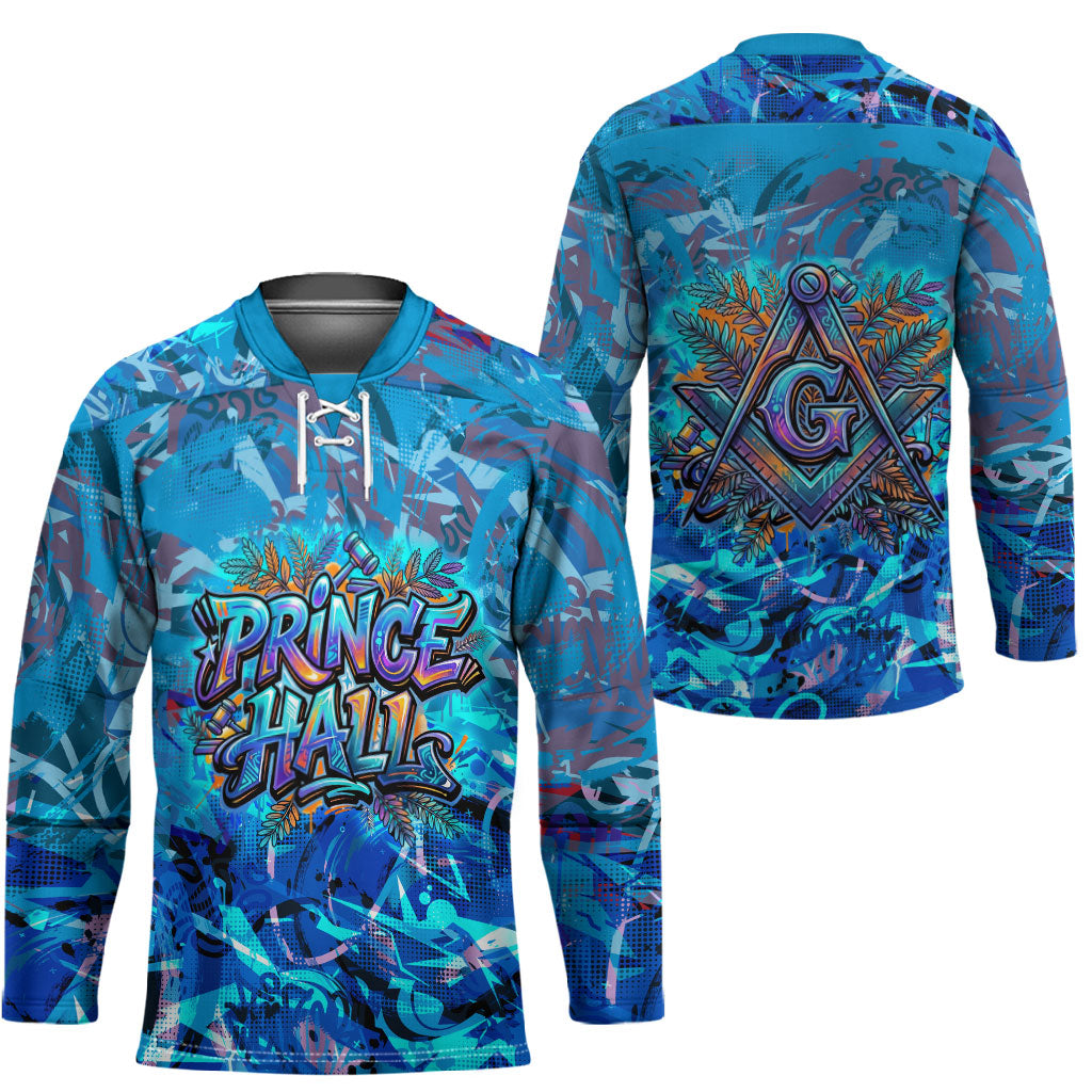 Prince Hall Freemasonry Hockey Jersey Compasses Masonic Art - Urban Graffiti Style