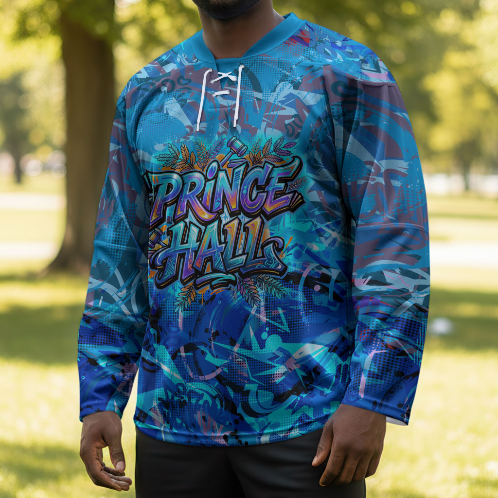 Prince Hall Freemasonry Hockey Jersey Compasses Masonic Art - Urban Graffiti Style