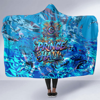 Prince Hall Freemasonry Hooded Blanket Compasses Masonic Art - Urban Graffiti Style