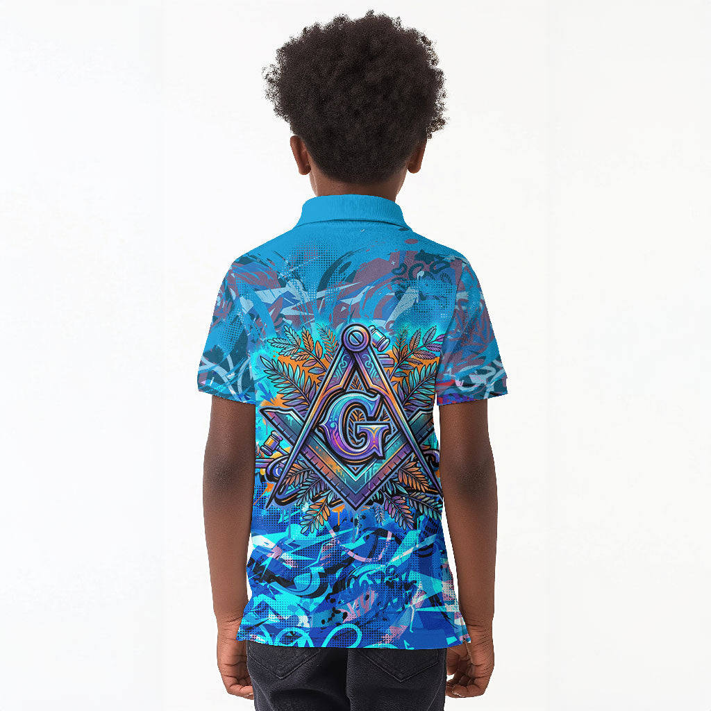 Prince Hall Freemasonry Kid Polo Shirt Compasses Masonic Art - Urban Graffiti Style