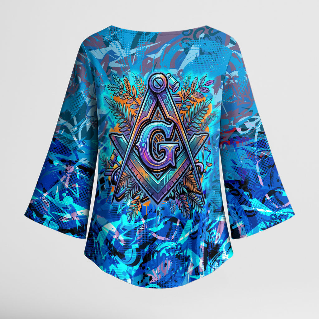 Prince Hall Freemasonry Kimono Sleeve Blouse Compasses Masonic Art - Urban Graffiti Style