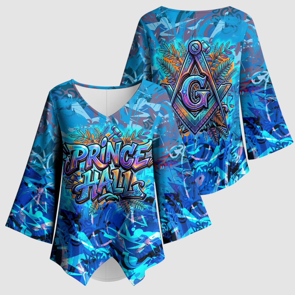 Prince Hall Freemasonry Kimono Sleeve Blouse Compasses Masonic Art - Urban Graffiti Style
