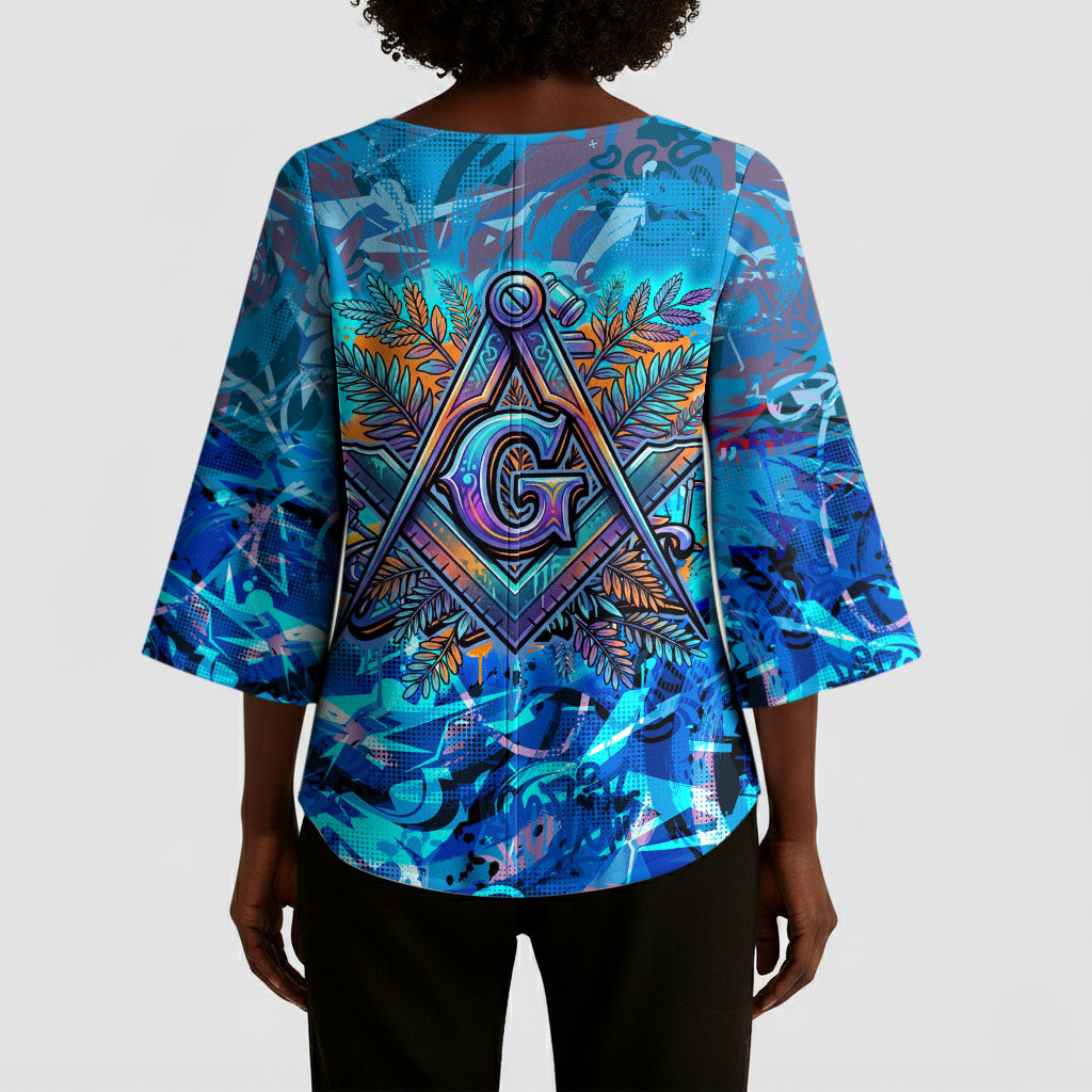 Prince Hall Freemasonry Kimono Sleeve Blouse Compasses Masonic Art - Urban Graffiti Style