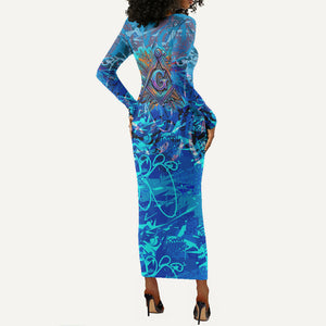 Prince Hall Freemasonry Long Sleeve Bodycon Dress Compasses Masonic Art - Urban Graffiti Style
