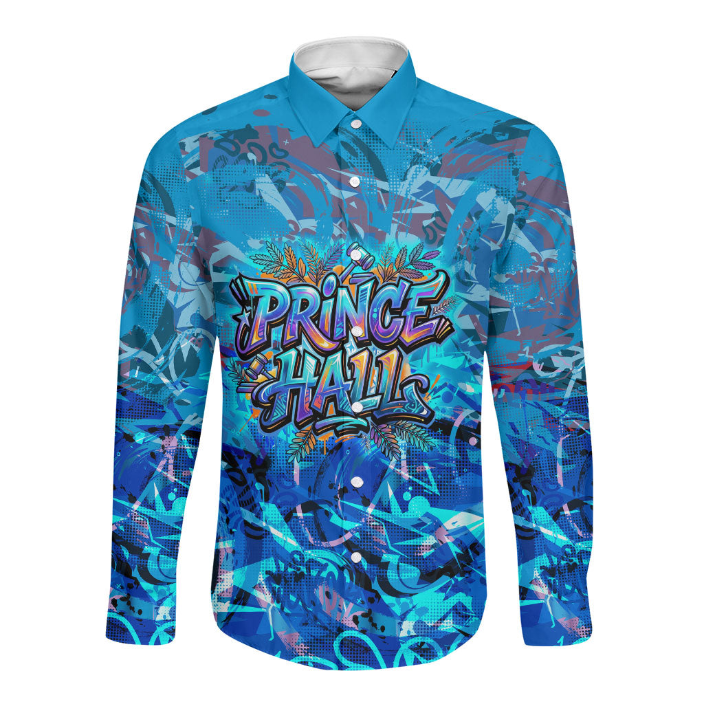 Prince Hall Freemasonry Long Sleeve Button Shirt Compasses Masonic Art - Urban Graffiti Style