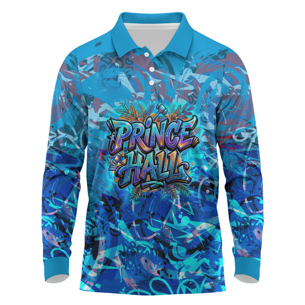 Prince Hall Freemasonry Long Sleeve Polo Shirt Compasses Masonic Art - Urban Graffiti Style
