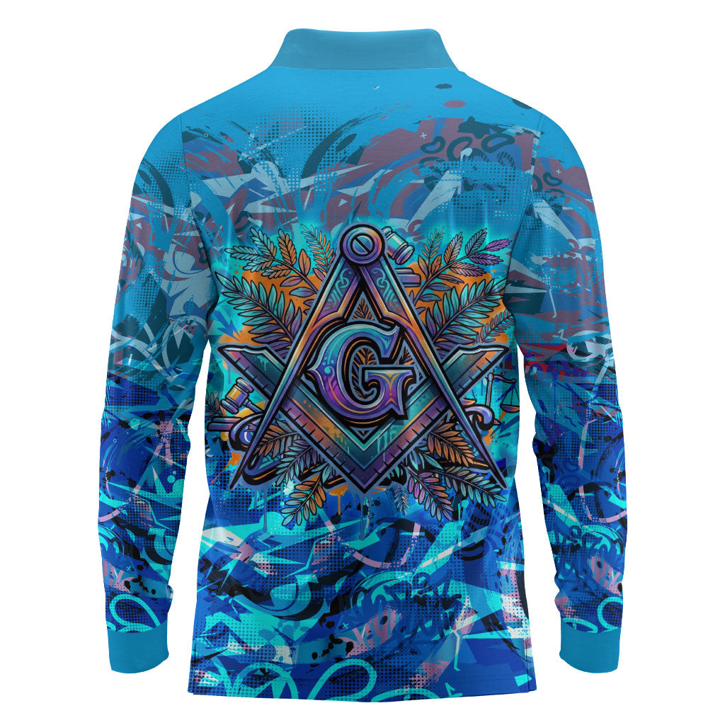 Prince Hall Freemasonry Long Sleeve Polo Shirt Compasses Masonic Art - Urban Graffiti Style