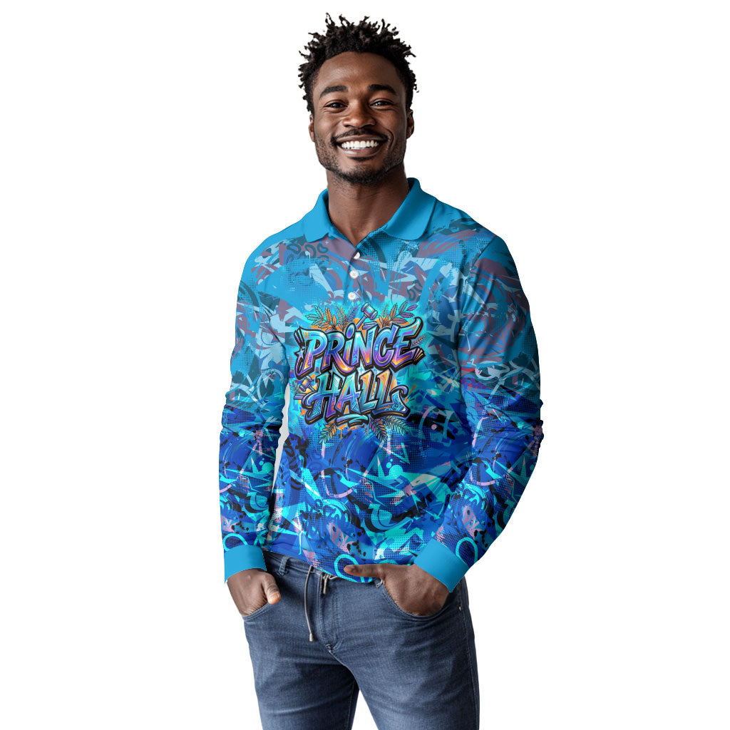 Prince Hall Freemasonry Long Sleeve Polo Shirt Compasses Masonic Art - Urban Graffiti Style
