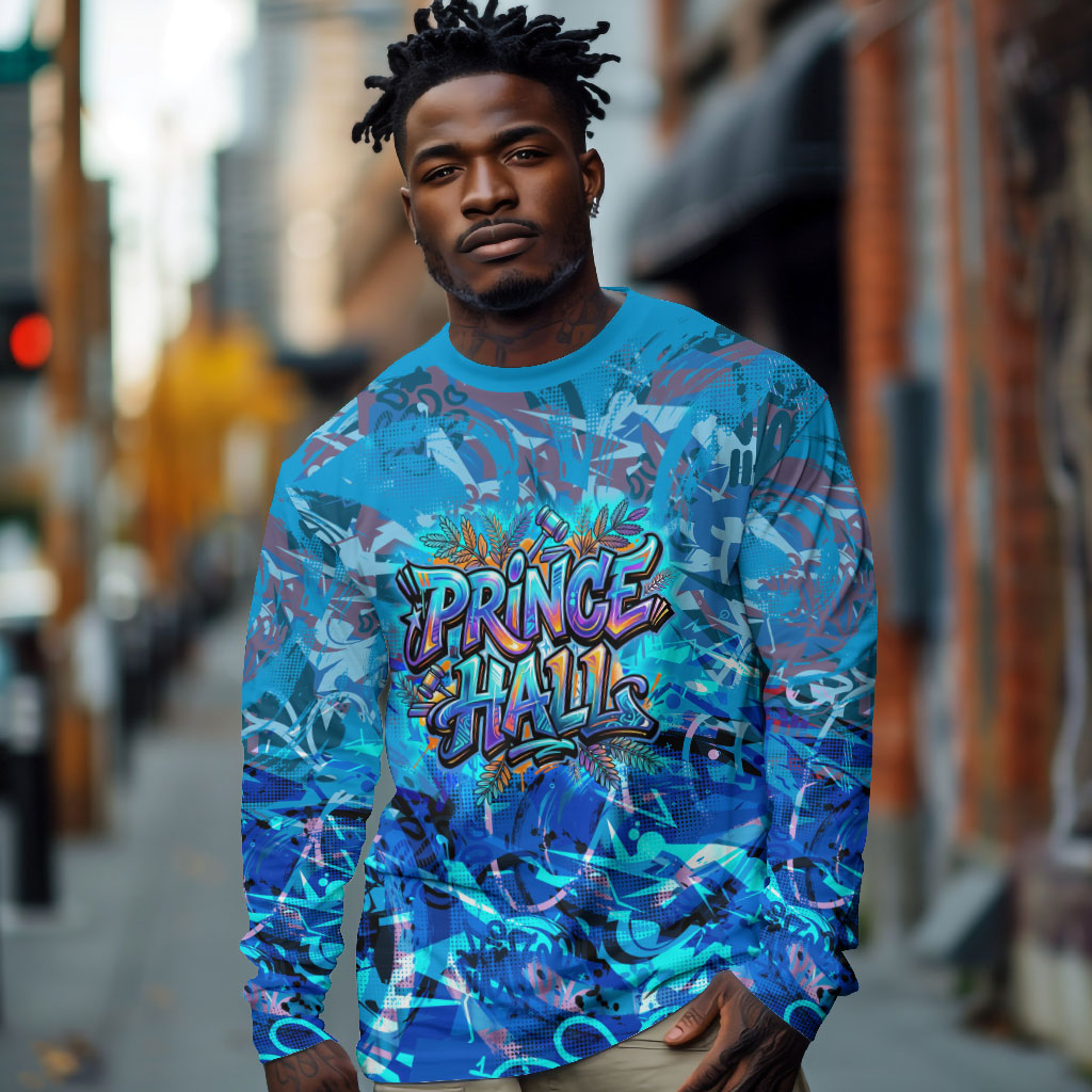 Prince Hall Freemasonry Long Sleeve Shirt Compasses Masonic Art - Urban Graffiti Style