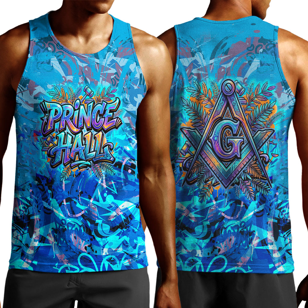 Prince Hall Freemasonry Men Tank Top Compasses Masonic Art - Urban Graffiti Style