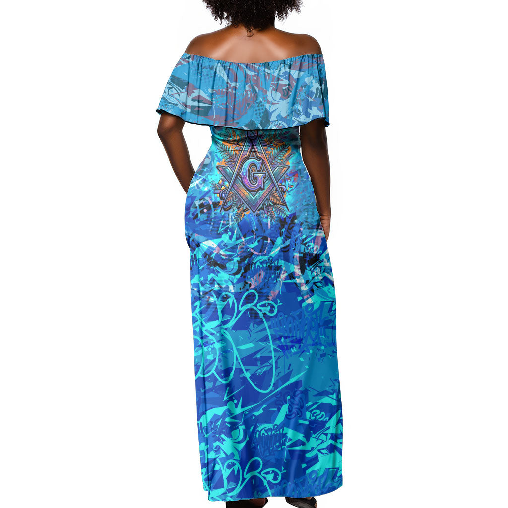 Prince Hall Freemasonry Off Shoulder Maxi Dress Compasses Masonic Art - Urban Graffiti Style