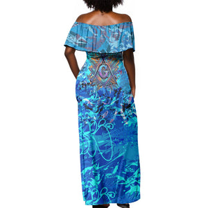 Prince Hall Freemasonry Off Shoulder Maxi Dress Compasses Masonic Art - Urban Graffiti Style