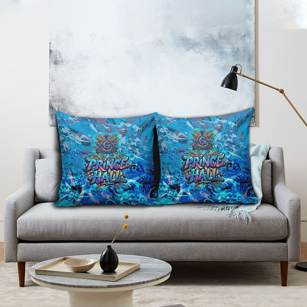 Prince Hall Freemasonry Pillow Cover Compasses Masonic Art - Urban Graffiti Style